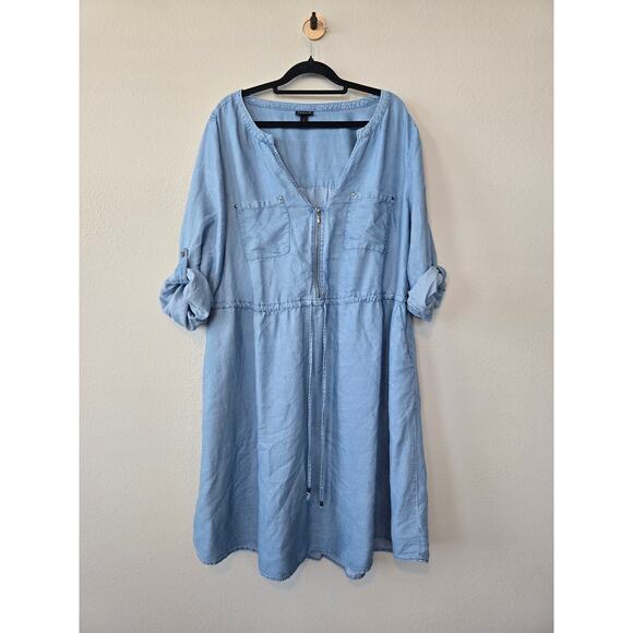 Torrid Lyocel Chambray Shirt Dress 2X Split Neck Utility Pockets Denim Utility - Picture 4 of 11